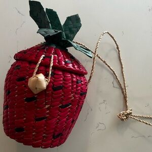 Unique, adorable “straw” strawberry bucket purse